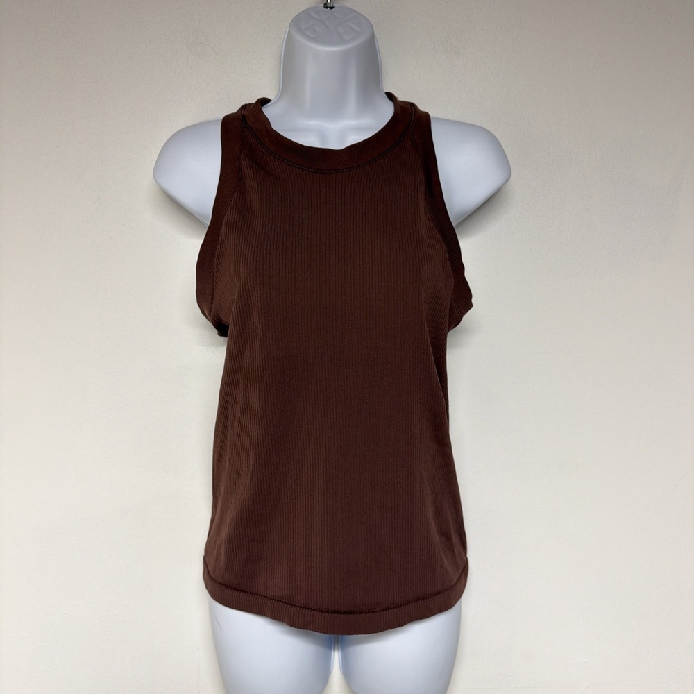 Athleta Womens Tank Top Size M Crew Neck Racerback Ribbed Casual Brown